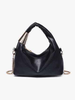 Rosario Vegan Crossbody in Black, structured hobo shape with chain strap and metal accent