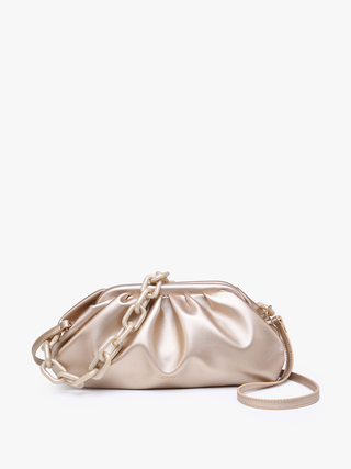 Kyoto vegan pleated shoulder bag in light beige with chain strap and crossbody strap