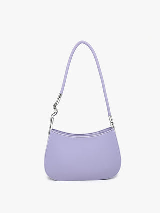 Vancouver Vegan curved shoulder bag in dark lavender, front view with metal chain strap