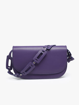 Tripoli vegan shoulder bag, purple, front flap with adjustable strap and metal studs