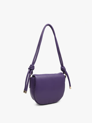 Dark Purple shoulder bag with front pocket detail and twisted rope-style shoulder straps