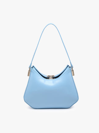 Incheon Vegan Shoulder Bag in Arctic Blue, curved hobo shape with top clasp opening