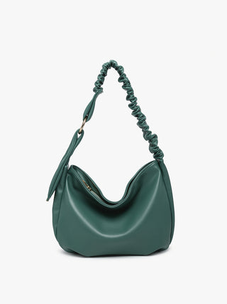 Jakarta vegan slouchy shoulder bag - dark fern, ruched braided strap, hobo shape