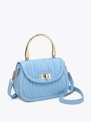 Baby Blue vegan textured satchel with crossbody strap and front flap clasp
