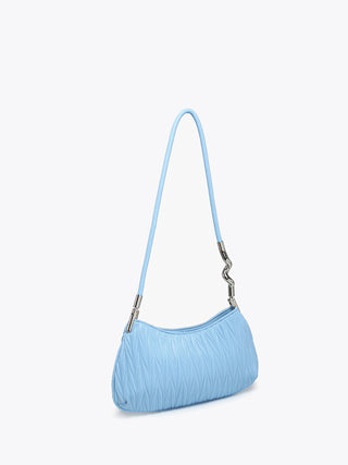 Nassau vegane Schultertasche, Babyblau, schmale Seite mit strukturierter Prägung
