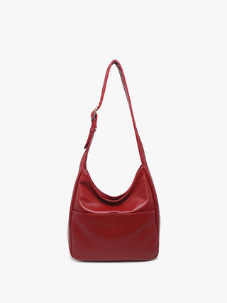Burgundy vegan hobo bag with curved open top and short shoulder strap