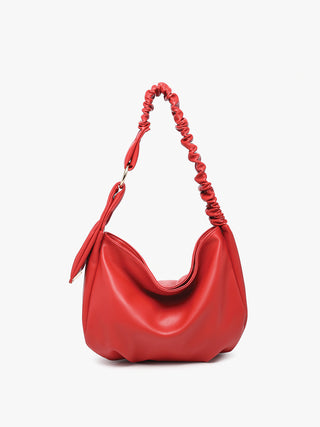 Jakarta vegan slouchy shoulder bag - red, ruched braided strap, slouchy hobo shape