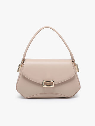 Sand structured crossbody bag with curved flap and gold-tone hardware clasp