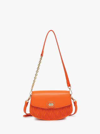 Flame orange textured vegan crossbody with gold chain strap and front flap