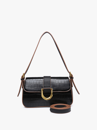 Lima vegane Satchel mit Krokoprägung, schwarze Farbe, goldfarbener Bügelverschluss