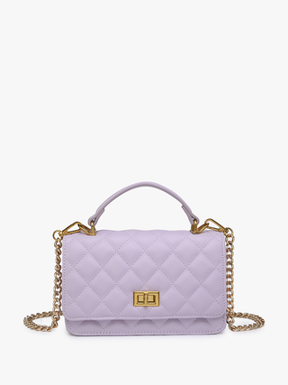 Bali vegan quilted chain crossbody bag, lavender with gold turn-lock front