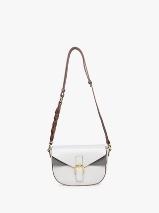 Melbourne vegan two-tone shoulder bag, black and white, chain strap, flap closure.