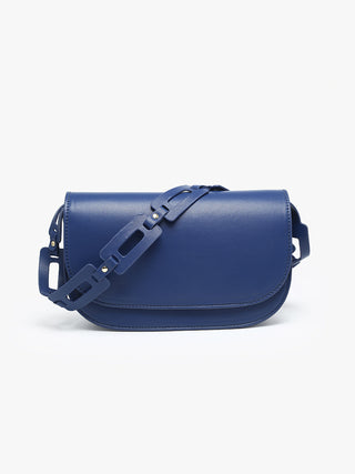 Tripoli vegan shoulder bag, dark blue, front flap with adjustable crossbody strap
