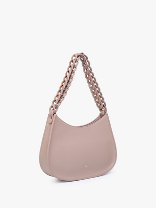 Petra Vegan Curved Shoulder Bag in light pink with chunky chain strap and curved top