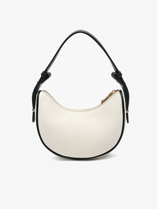 White Warsaw vegan shoulder bag with black handles and gold zip accents