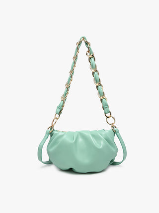 Jade Tijuana vegan shoulder bag with gold chain straps and ruched center front
