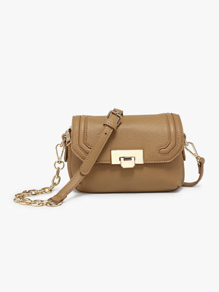 Casablanca vegan push-lock crossbody in Taupe with gold-tone buckle and shoulder strap