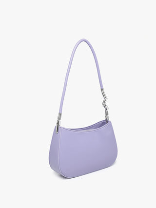 Vancouver Vegan curved shoulder bag in dusty blue, chain shoulder strap and zip opening