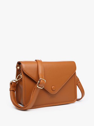 Lagos vegan envelope crossbody bag, brown with front envelope flap and adjustable crossbody strap