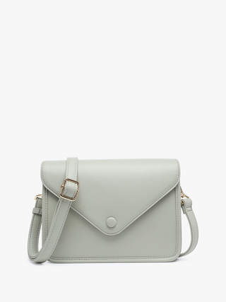 Lagos vegan envelope crossbody bag, light sage green with flap closure and gold-tone buckle