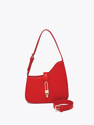 Havana vegan shoulder bag (Cherry Red) with gold clasp and detachable strap