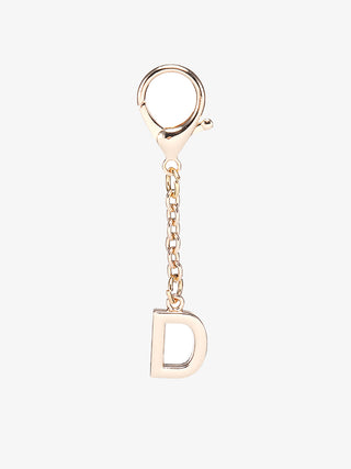 Letter bag charm with gold-tone chain and keyring, letter D pendant