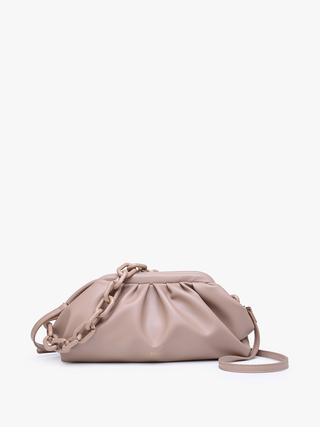 Taupe Kyoto vegan pleated shoulder bag with chain strap and crossbody strap