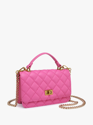 Bali vegan quilted chain crossbody bag, pink with gold turn-lock front