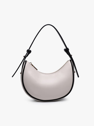 Montreal Vegan Shoulder Bag white/cream half-moon with black handles and side ties