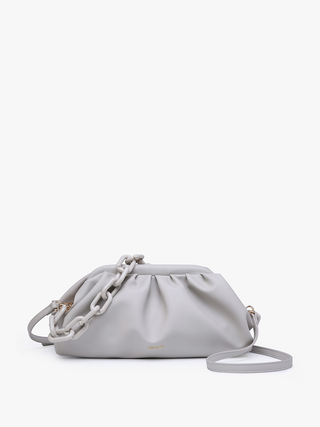 Kyoto vegan pleated shoulder bag in light gray with chain strap and crossbody strap