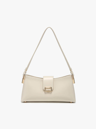 Caracas vegan shoulder bag, Lt. Greige color, gold clasp and top handle straps