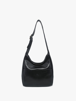 Black vegan hobo bag with curved opening and short shoulder straps