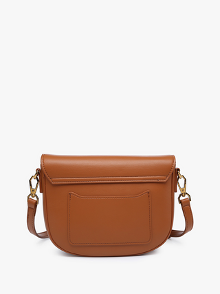 Braune Milan Crossbody mit Klappe und vorderer Einstecktasche, goldfarbene Hardware