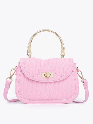 Bubblegum vegan textured satchel with gold-tone handles and front clasp