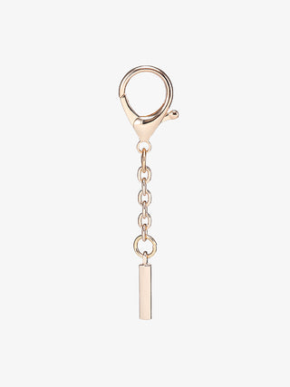 Letter bag charm with gold-tone chain and keyring, small rectangular bar charm