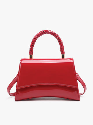 Wine curvilinear crossbody bag with braided top handle and slim shoulder strap