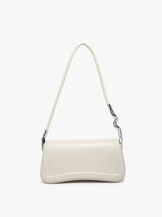 Toronto vegan curved shoulder bag, off-white with curved flap and silver chain strap