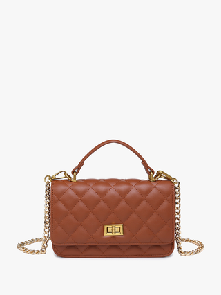 Bali vegan quilted chain crossbody bag, brown with gold turn-lock front