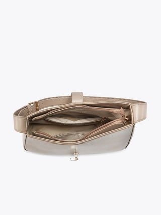 Havana vegan shoulder bag (Bone) open interior with zip pocket and top clasp