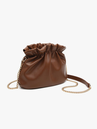 Odesa cinched crossbody bag, chocolate brown, chain strap with leather shoulder handle