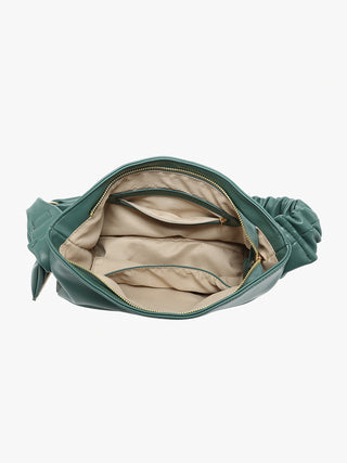 Jakarta vegan slouchy shoulder bag - dark fern, open interior with top zipper and lining