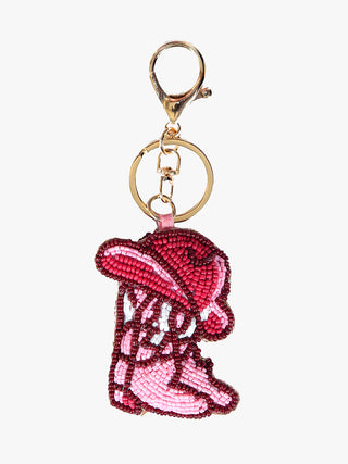 Beaded pink boots bag charm with gold keyring