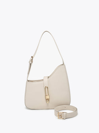 Havana vegan shoulder bag (Bone) with top handle and extra strap, gold-tone clasp