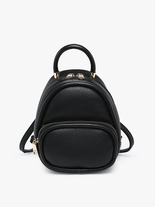 Valencia Vegan Backpack black mini backpack with front zip pocket and gold hardware