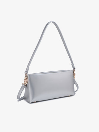 Silver Brooklyn Vegan shoulder bag with chain strap hardware, side view.