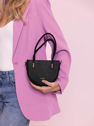 Napa Vegan Half-Moon Satchel in Schwarz, halbmondförmig mit Tragegriffen