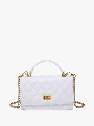 Bali vegan quilted chain crossbody bag, white with gold turn-lock front
